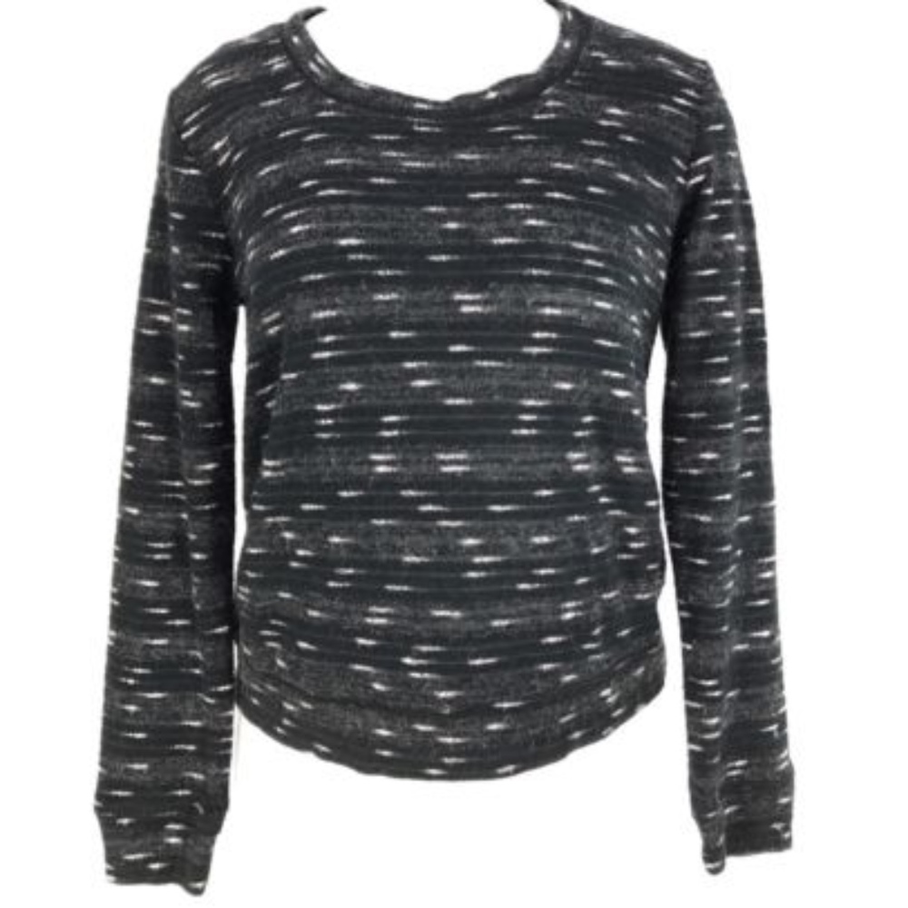 Juniors Crewneck Striped Black Sweater Size Medium